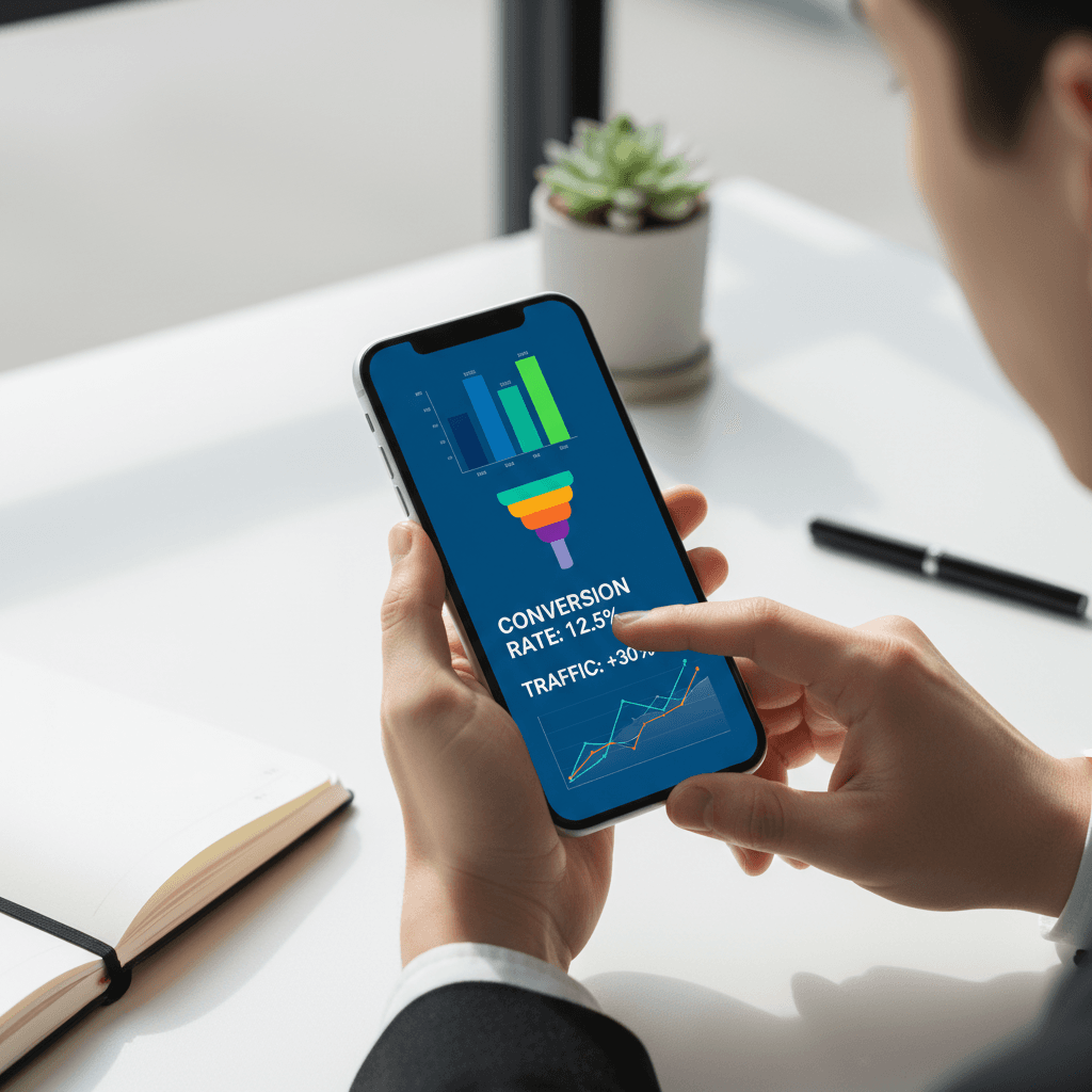 Ad campaign performance dashboard on a smartphone
