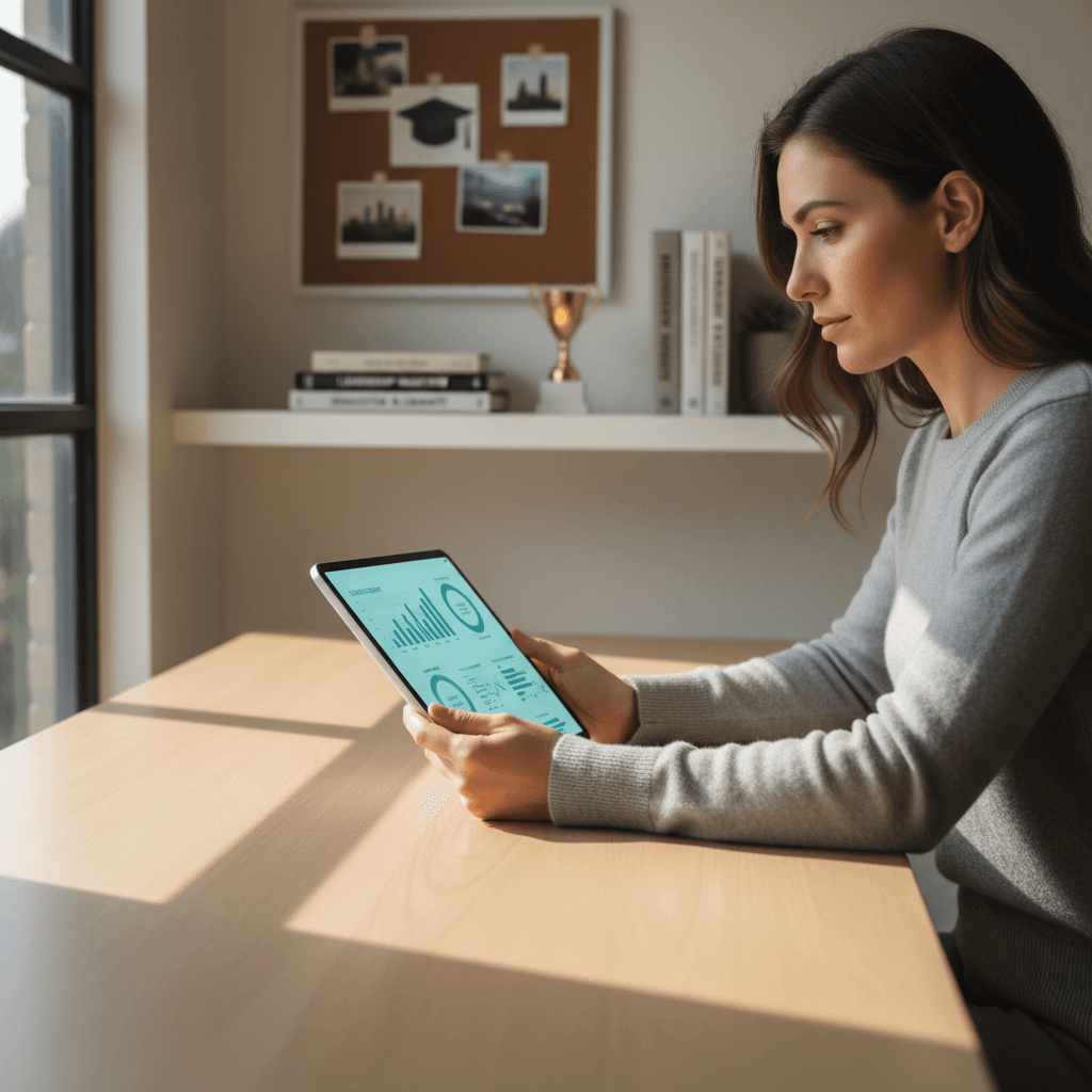 Marketing professional reviewing analytics on a tablet